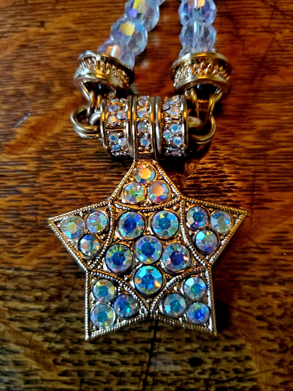 Kirks Folly Gold Star Pendant Necklace with Iridescent Rhinestones & Aurora Bead